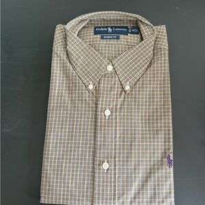 Ralph Lauren Men's Tan Checkered Button Down Shirt